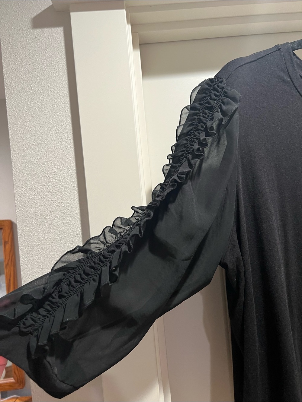 Philosophy Black Long Sleeve Top with Ruffle Trim - Picture 2 of 3